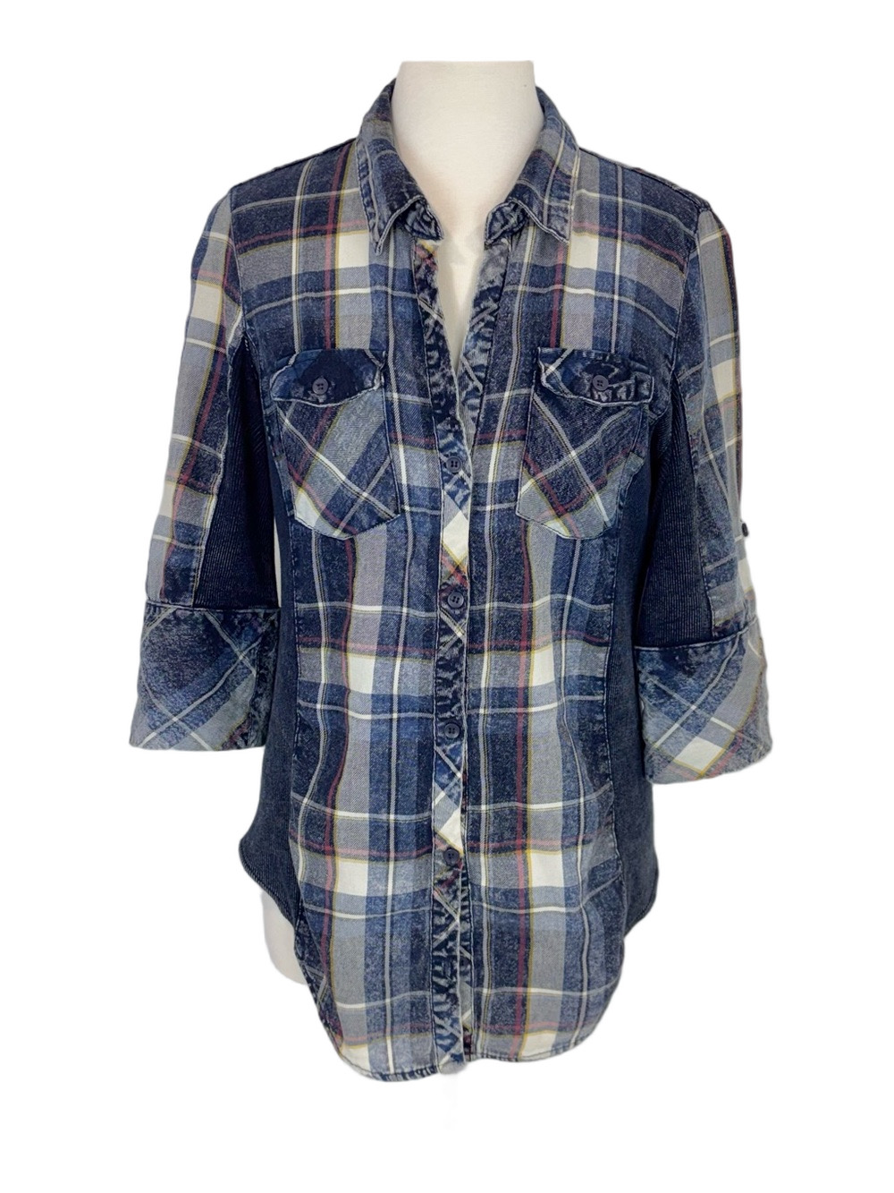 Ci Sono blue plaid casual shirt